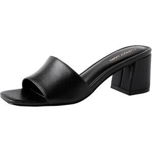 Pizz Annu Womens 8 Black Faux Leather Open Toe Slide On 2.5" Block Heel Shoes